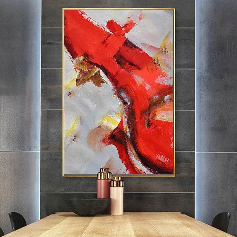 Painting Original Brown Yellow Red Abstract Canvas Wall Art 4VJMS